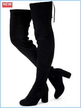 Over the Knee Thigh High Long Boots Block Heel Faux Suede